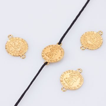 Srebrny łącznik moneta z koroną AG925 pozłacany 19mm