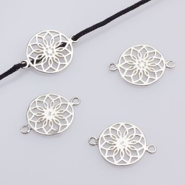 Srebrny łącznik ażurowa mandala z dwoma kółkami 20mm AG925