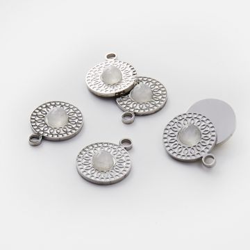 Zawieszka ze stali chirurgicznej kółko z kryształem górskim w kolorze srebrnym 19mm