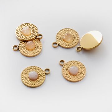 Zawieszka ze stali chirurgicznej kółko z kryształem górskim różowym w kolorze złotym 19mm PVD