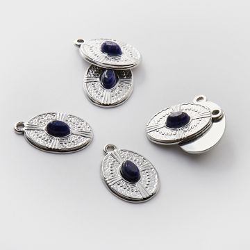 Zawieszka ze stali chirurgicznej owal z lapis lazuli w kolorze srebrnym 21mm