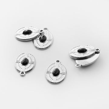 Zawieszka ze stali chirurgicznej owal z onyksem w kolorze srebrnym 21mm