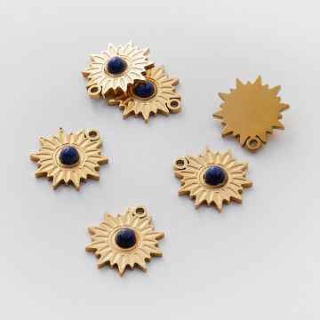 Zawieszka ze stali chirurgicznej słoneczko lapis lazuli w kolorze złotym 17mm PVD