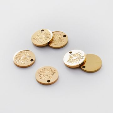 Zawieszka ze stali chirurgicznej grawerowana kółko z dmuchawcem w kolorze złotym 12mm PVD