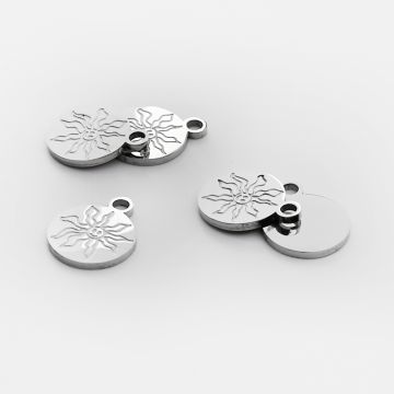 Zawieszka ze stali chirurgicznej grawerowana kółko ze słoneczkiem w kolorze srebrnym 13,5mm