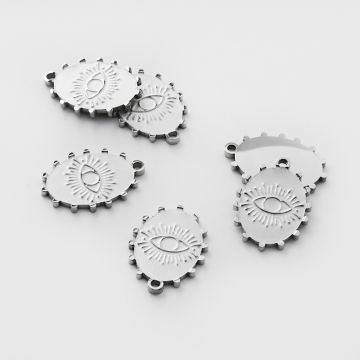 Zawieszka ze stali chirurgicznej grawerowana owal z wypustkami w kolorze srebrnym 18mm