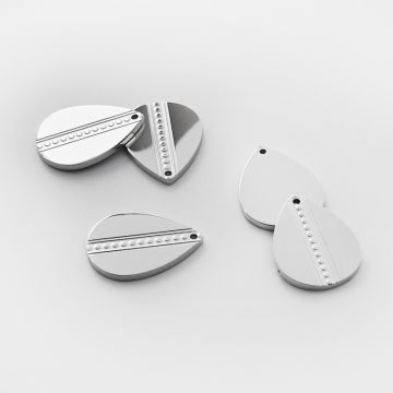 Zawieszka ze stali chirurgicznej grawerowana łezka ze wzorkiem w kolorze srebrnym 19mm