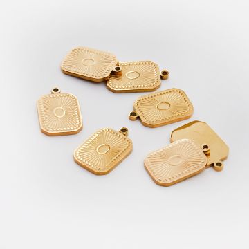 Zawieszka ze stali chirurgicznej grawerowana prostokąt w kolorze złotym 18,5mm PVD