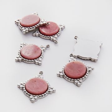 Zawieszka ze stali chirurgicznej kółko z rodonitem w kolorze srebrnym 25mm