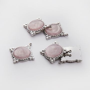 Zawieszka ze stali chirurgicznej kółko z różowym kryształem górskim w kolorze srebrnym 25mm