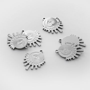 Zawieszka ze stali chirurgicznej oko proroka z księżycem w kolorze srebrnym 24,5mm