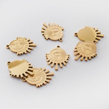 Zawieszka ze stali chirurgicznej oko proroka z księżycem w kolorze złotym 24,5mm PVD