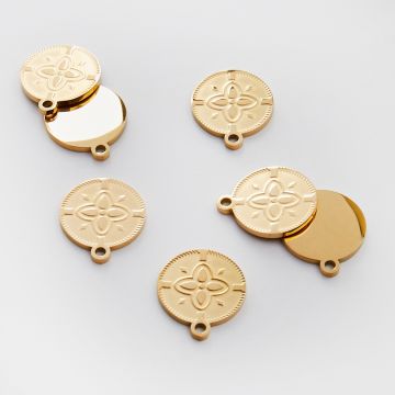 Zawieszka ze stali chirurgicznej kółko z koniczyną marokańską w kolorze złotym 18mm PVD