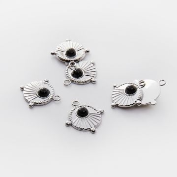 Zawieszka ze stali chirurgicznej kółko z wypustkami onyksem w kolorze srebrnym 17,5mm