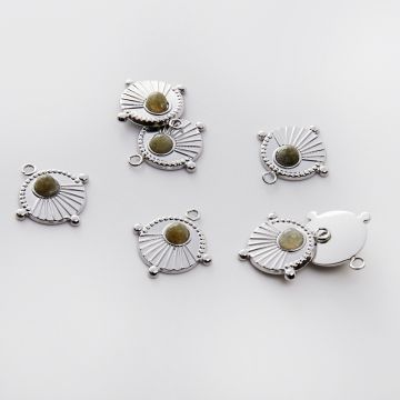 Zawieszka ze stali chirurgicznej kółko z wypustkami z labradorytem w kolorze srebrnym 17,5mm