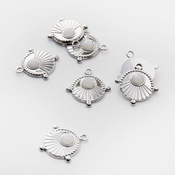 Zawieszka ze stali chirurgicznej kółko z wypustkami z kamieniem księżycowym w kolorze srebrnym 17,5mm