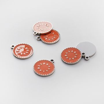 Emaliowana zawieszka ze stali chirurgicznej kółko łososiowe w kolorze srebrnym 18mm