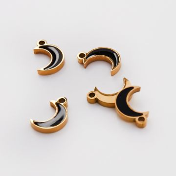 Emaliowana zawieszka ze stali chirurgicznej czarny księżyc w kolorze złotym 9mm PVD