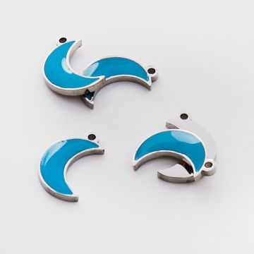 Emaliowana zawieszka ze stali chirurgicznej księżyc niebieski w kolorze srebrnym 13mm