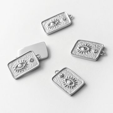 Zawieszka ze stali chirurgicznej prostokąt z okiem proroka i cyrkonią w kolorze srebrnym 23x14mm