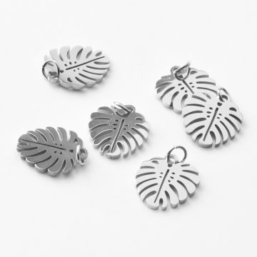 Zawieszka ze stali chirurgicznej liść monstery w kolorze srebrnym 13,5mm