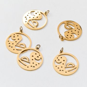 Zawieszka ze stali chirurgicznej dzień i noc w kolorze złotym 17mm PVD