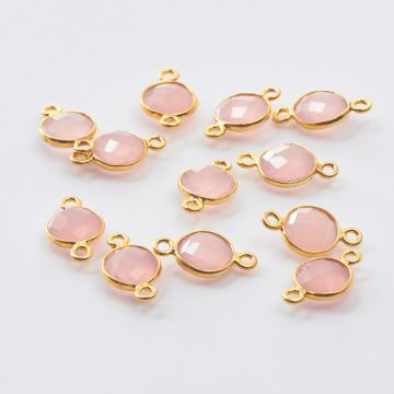 Łącznik kryształ górski różowy  fasetowany w okuciu pozłacanym AG925 8mm