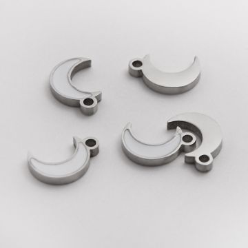 Emaliowana zawieszka ze stali chirurgicznej biały księżyc w kolorze srebrnym 8,5mm