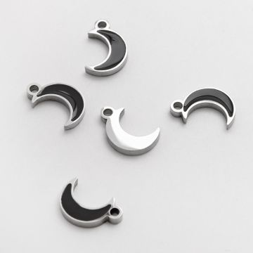 Emaliowana zawieszka ze stali chirurgicznej czarny księżyc w kolorze srebrnym 8,5mm