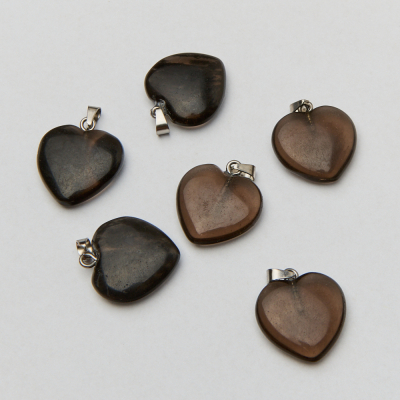 Kwarc dymny zawieszka serce gładkie 28mm