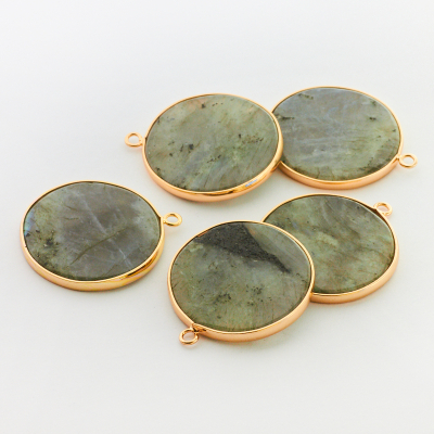 Labradoryt krążek gładki w okuciu zawieszka 31,5mm