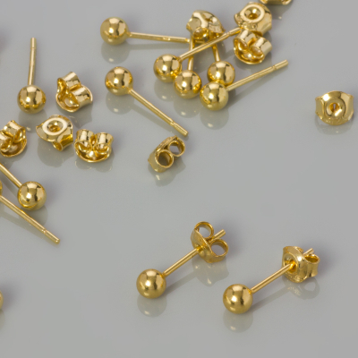 Srebrne kolczyki kulki z barankami, próba 925 pozłacane 4mm