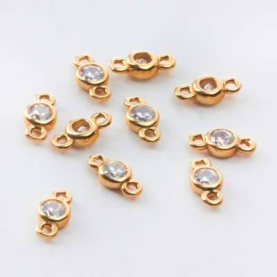 Srebrny łącznik oczko z białą cyrkonią AG925 pozłacany 8mm