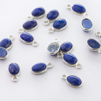 Lapis lazuli owal w okuciu zawieszka AG925 7mm