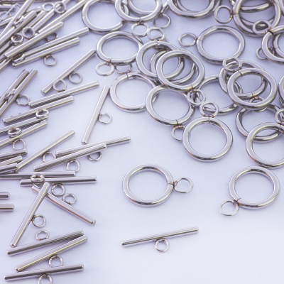 Zapięcie toggle kółko i patyczek ze stali szlachetnej w kolorze srebrnym 14mm