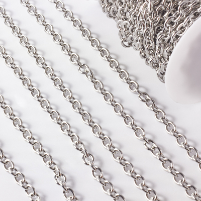 Łańcuch ze stali szlachetnej owal gładki w kolorze srebrnym 10x8mm