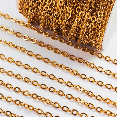 Łańcuszek ze stali szlachetnej płaskie owale w kolorze złotym 6x4,5mm