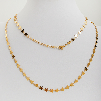 Łańcuszek ze stali szlachetnej gwiazdki w kolorze złotym 50cm