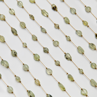 Łańcuch z fernitem zielonym ze stali szlachetnej w kolorze złotym 13x4mm