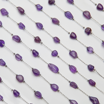 Łańcuch z ametystem ze stali szlachetnej w kolorze srebrnym 13x4mm