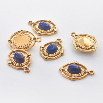 Zawieszka ze stali owal z lapis lazuli 21,5mm