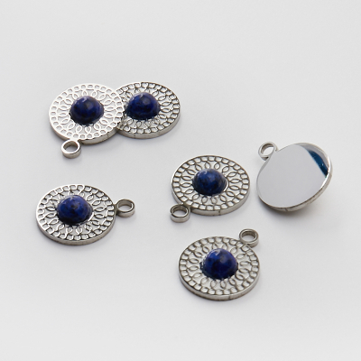 Zawieszka ze stali kółko z lapis lazuli 19mm