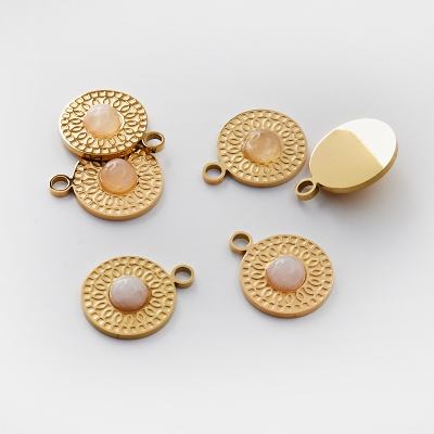 Zawieszka ze stali chirurgicznej kółko z kryształem górskim różowym w kolorze złotym 19mm PVD