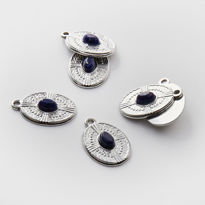 Zawieszka ze stali owal z lapis lazuli 21mm