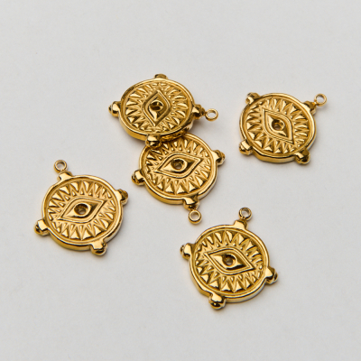 Zawieszka ze stali chirurgicznej oko proroka ozdobne w kolorze złotym 17,5mm PVD