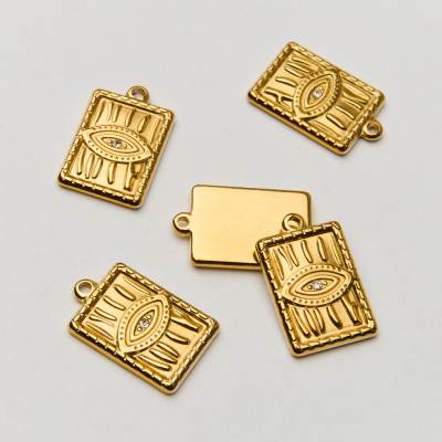 Zawieszka ze stali chirurgicznej oko proroka z cyrkonią w kolorze złotym 21,5mm PVD