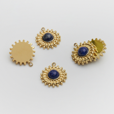 Zawieszka ze stali słoneczko z lapis lazuli 17,5mm