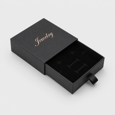 Pudełka ozdobne wysuwane czarne z napisem "Jewelry" 9x9cm